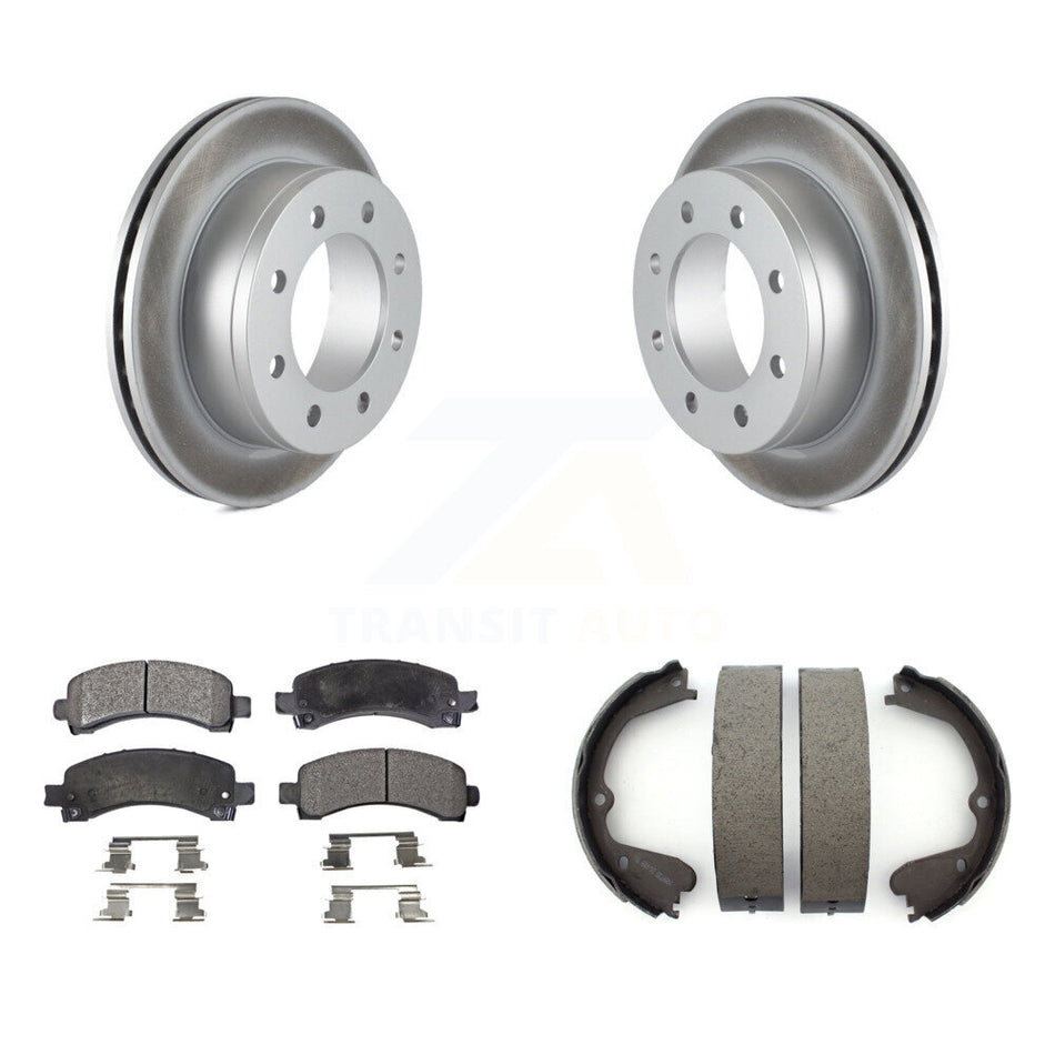 Rear Disc Coated Rotors Ceramic Pads & Parking Shoes Kit For GMC Savana 3500 Cutaway Van KGT-103772