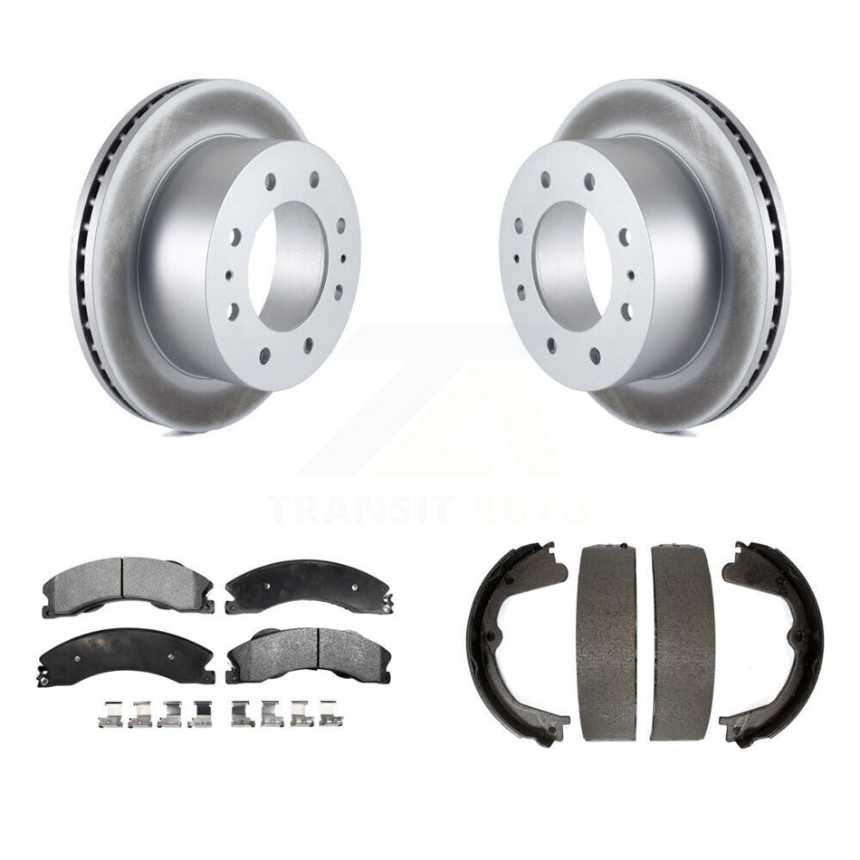 Rear Disc Coated Rotors Ceramic Pads & Parking Shoes Kit For Chevrolet Silverado 2500 HD KGT-103776