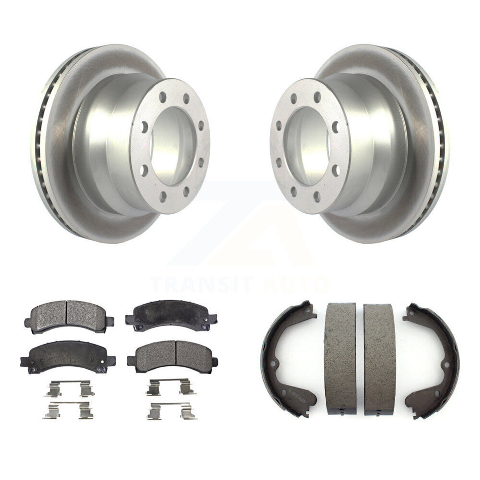 Rear Disc Coated Rotors Ceramic Pads & Parking Brake Shoes Kit For Chevrolet Express 4500 KGT-103778