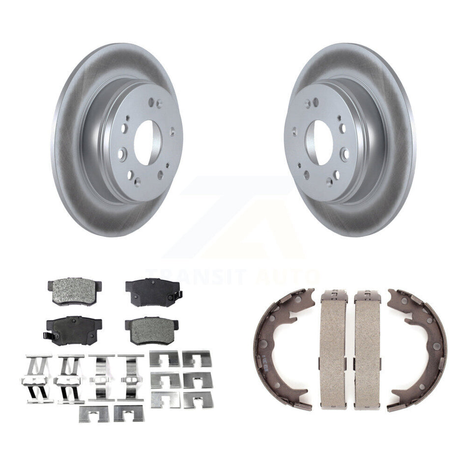 Rear Disc Coated Rotors Ceramic Pads And Parking Brake Shoes Kit For 2002-2004 Honda CR-V KGT-103784