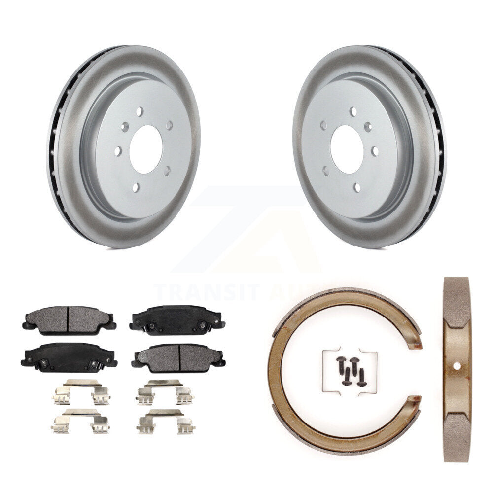 Rear Disc Coated Rotors Ceramic Pads And Parking Brake Shoes Kit For Cadillac STS KGT-103803