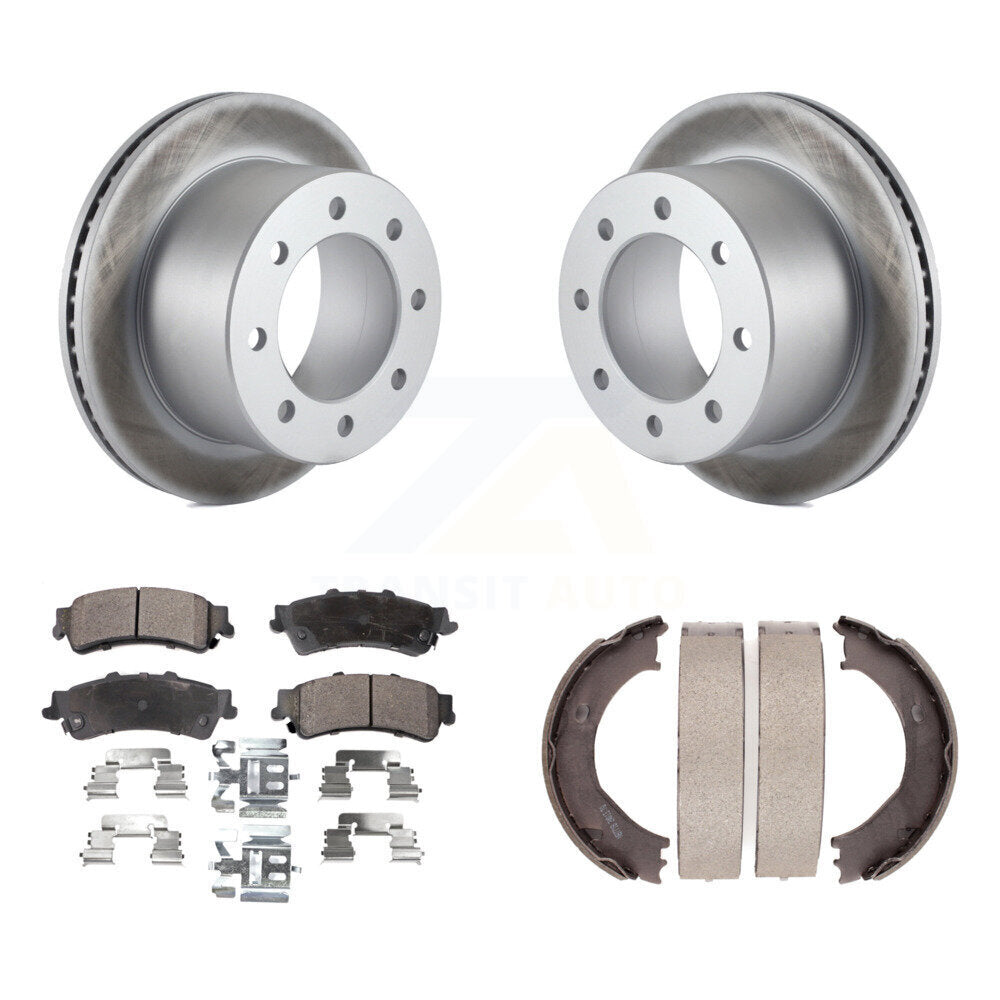 Rear Disc Coated Rotors Ceramic Pads And Parking Brake Shoes Kit For 2001 GMC Sierra 3500 KGT-103809