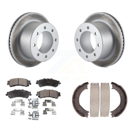 Rear Disc Coated Rotors Ceramic Pads And Parking Brake Shoes Kit For 2001 GMC Sierra 3500 KGT-103809