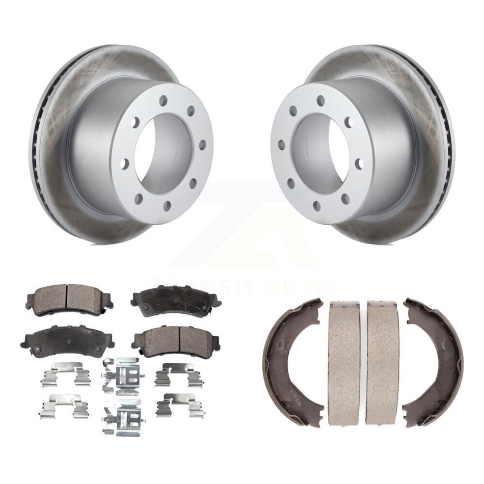 Rear Disc Coated Rotors Ceramic Pads And Parking Brake Shoes Kit For 2001 GMC Sierra 3500 KGT-103809