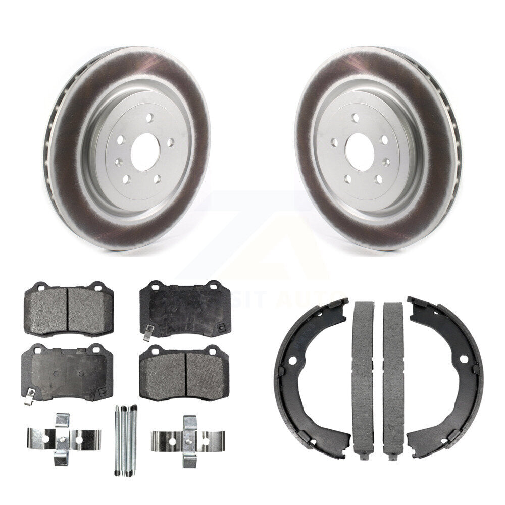 Rear Disc Coated Rotors Ceramic Pads Parking Shoes Kit For Chevrolet Camaro Cadillac CTS KGT-103824