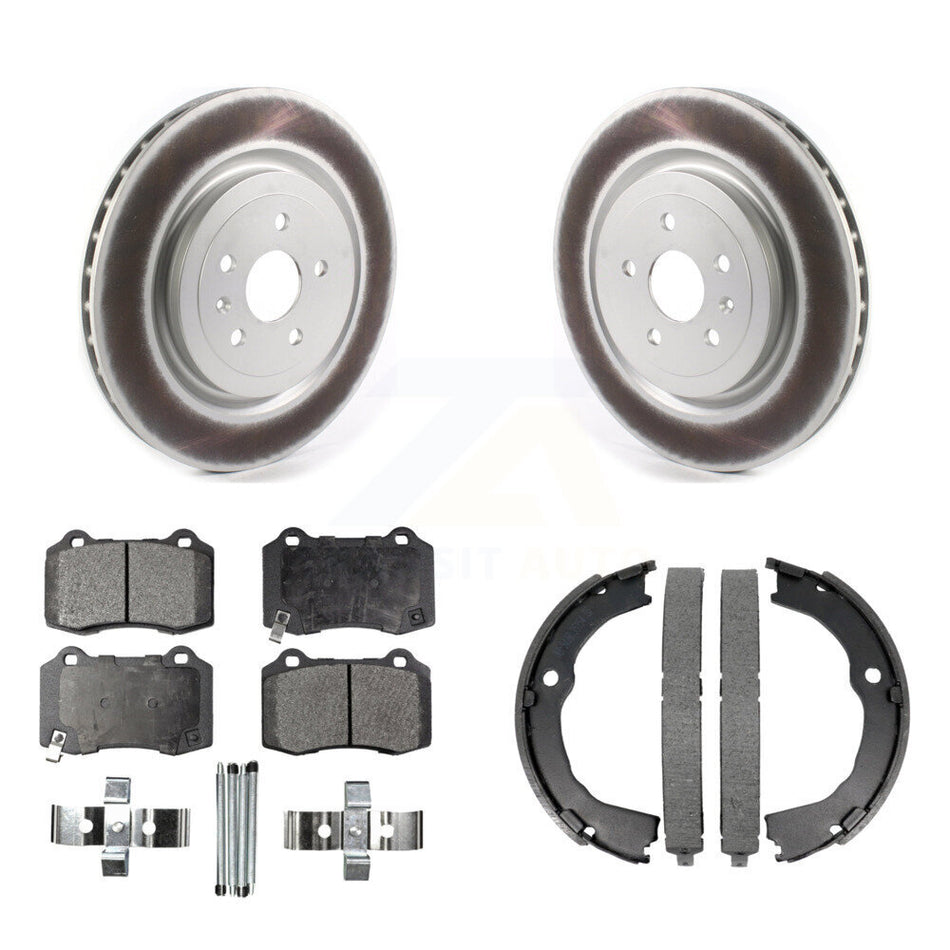 Rear Disc Coated Rotors Ceramic Pads Parking Shoes Kit For Chevrolet Camaro Cadillac CTS KGT-103824