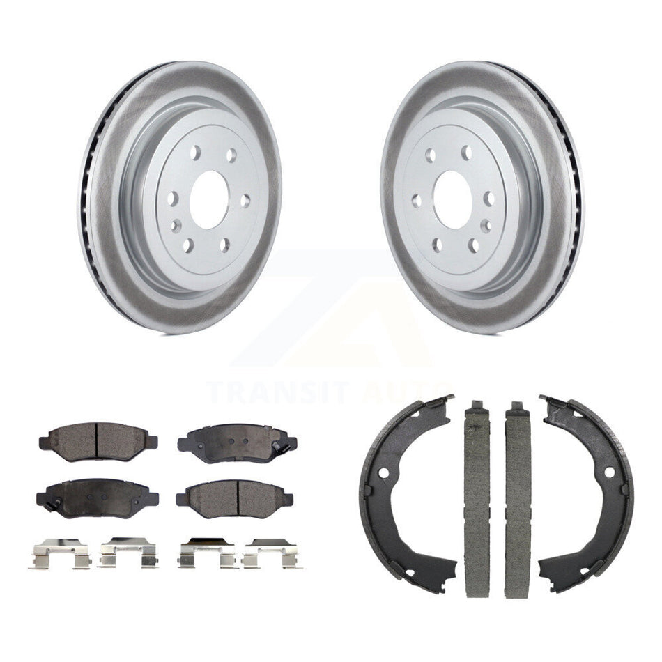 Rear Disc Coated Rotors Ceramic Pads & Parking Brake Shoes Kit For 2010-2016 Cadillac SRX KGT-103830