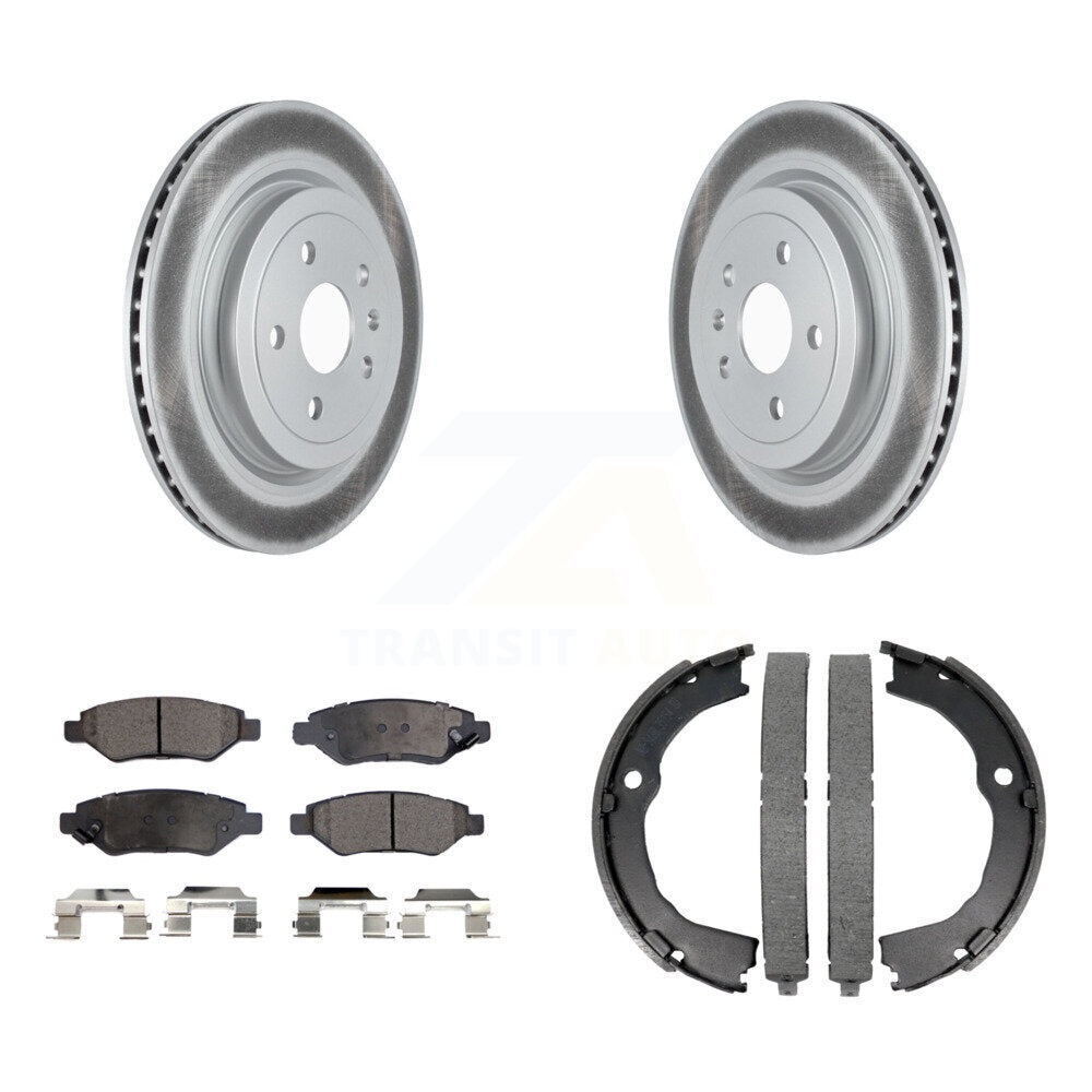 Rear Disc Coated Rotors Ceramic Pads And Parking Brake Shoes Kit For Cadillac CTS KGT-103831