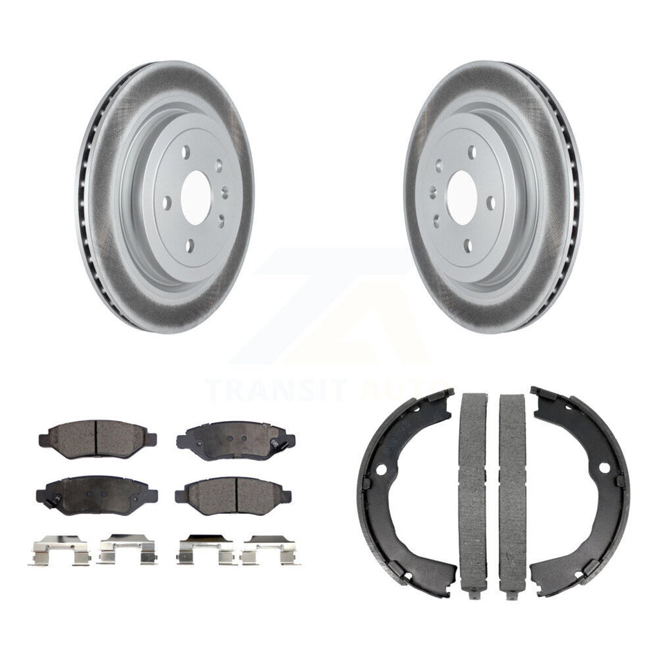 Rear Disc Coated Rotors Ceramic Pads And Parking Brake Shoes Kit For Cadillac CTS KGT-103831