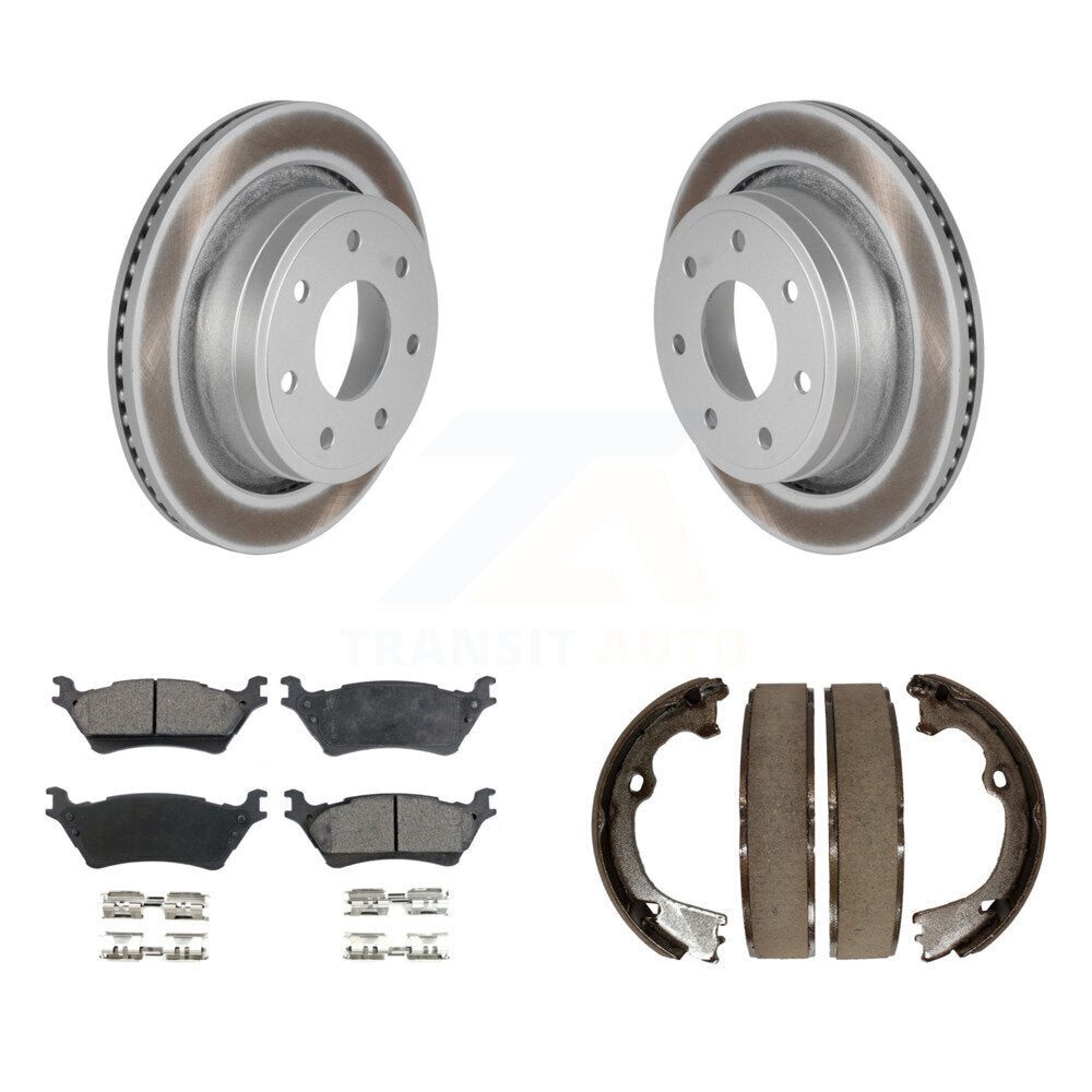 Rear Disc Coated Rotors Ceramic Pads & Parking Shoes Kit For Ford F-150 With 7 Lug Wheels KGT-103869