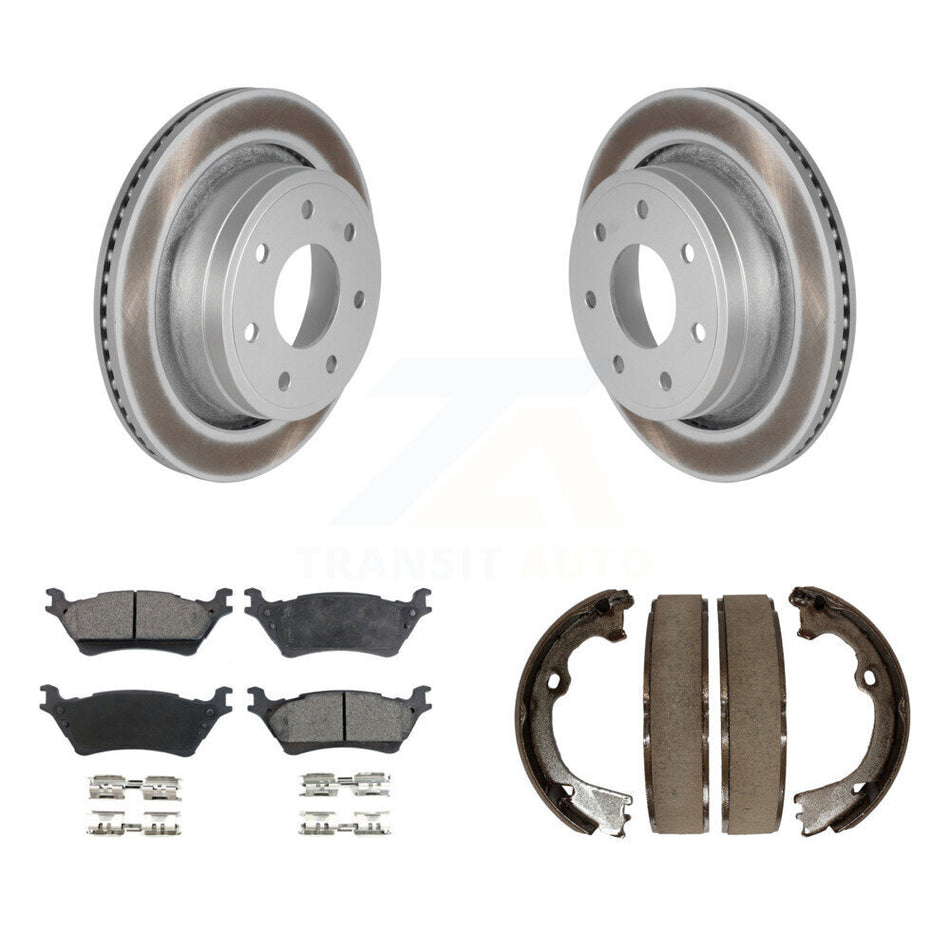 Rear Disc Coated Rotors Ceramic Pads & Parking Shoes Kit For Ford F-150 With 7 Lug Wheels KGT-103869