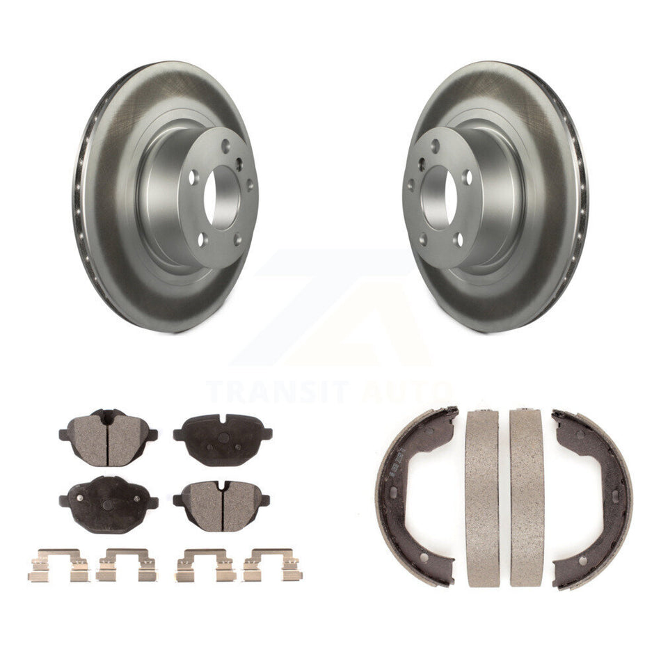 Rear Disc Coated Rotors Ceramic Pads & Parking Brake Shoes Kit For 2011 BMW X3 xDrive28i KGT-103870