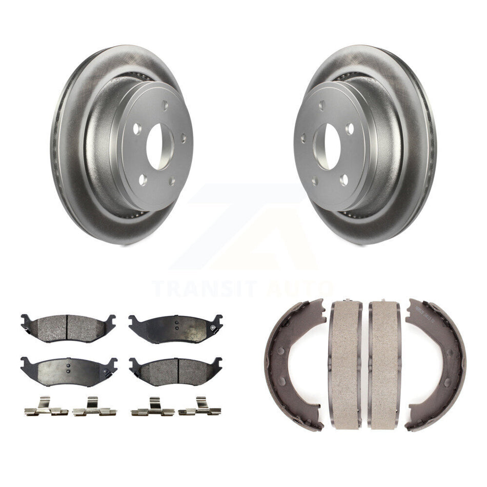 Rear Disc Coated Rotors Ceramic Pads And Parking Brake Shoes Kit For Dodge Ram 1500 KGT-103871