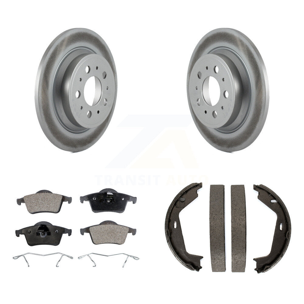 Rear Disc Coated Rotors Ceramic Pads And Parking Brake Shoes Kit For Volvo XC70 S80 KGT-103874