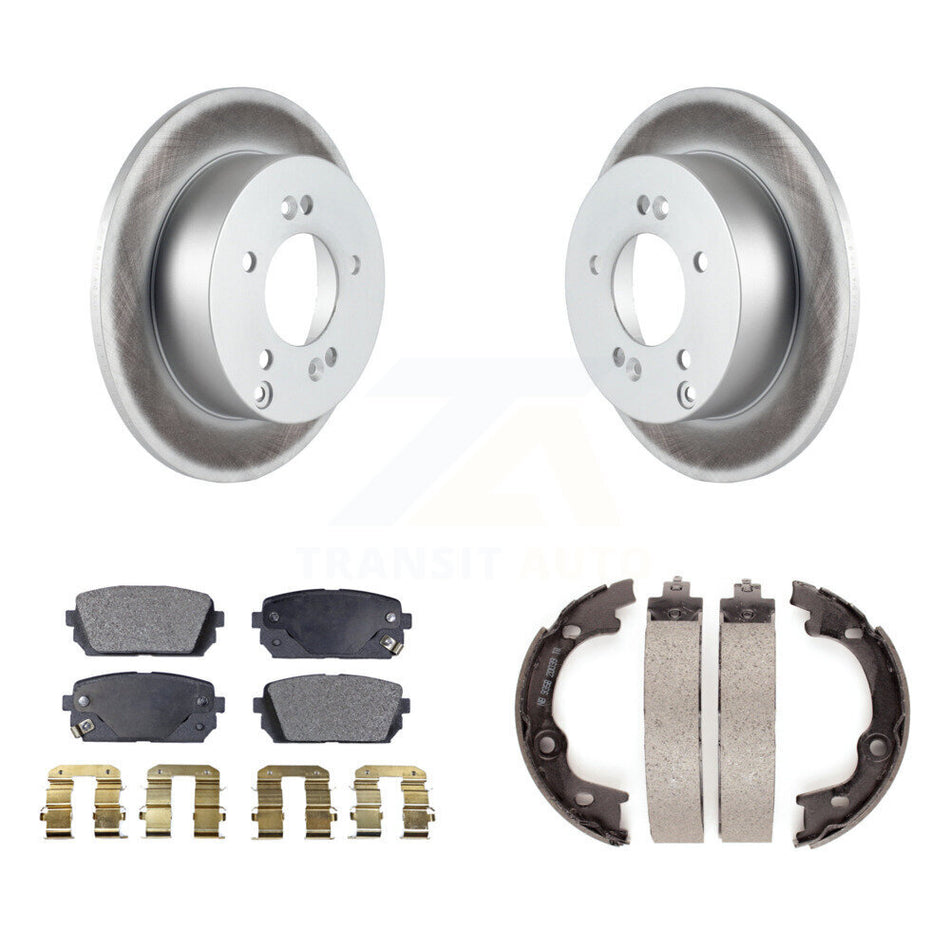 Rear Disc Coated Rotors Ceramic Pads And Parking Brake Shoes Kit For 2007-2010 Kia Rondo KGT-103881