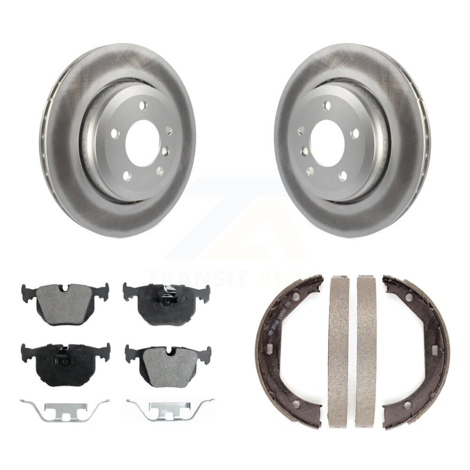 Rear Disc Coated Rotors Ceramic Pads And Parking Brake Shoes Kit For BMW 330Ci 330i 330xi KGT-103904