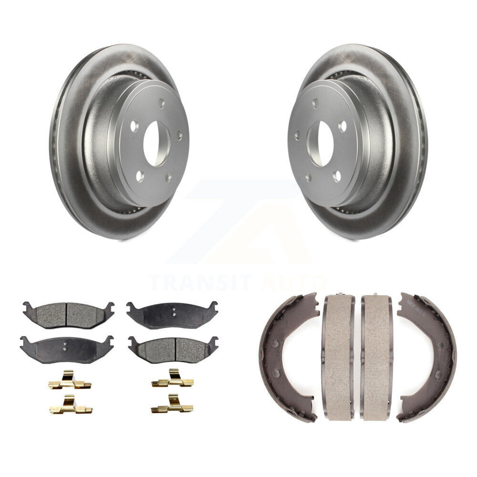 Rear Disc Coated Rotors Ceramic Pads & Parking Shoes Kit For Dodge Ram 1500 Durango Aspen KGT-103917
