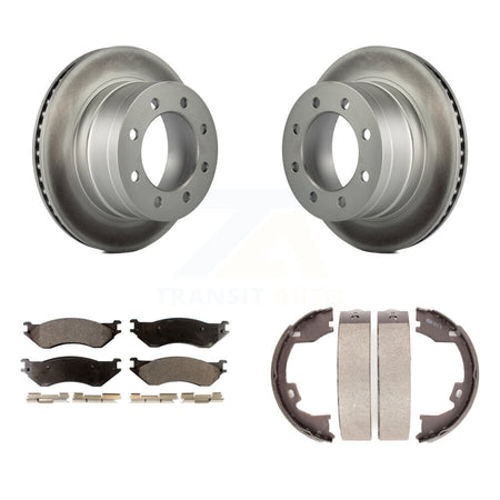 Rear Disc Coated Rotors Ceramic Pads Parking Brake Shoes Kit For Dodge Ram 1500 3500 2500 KGT-103918