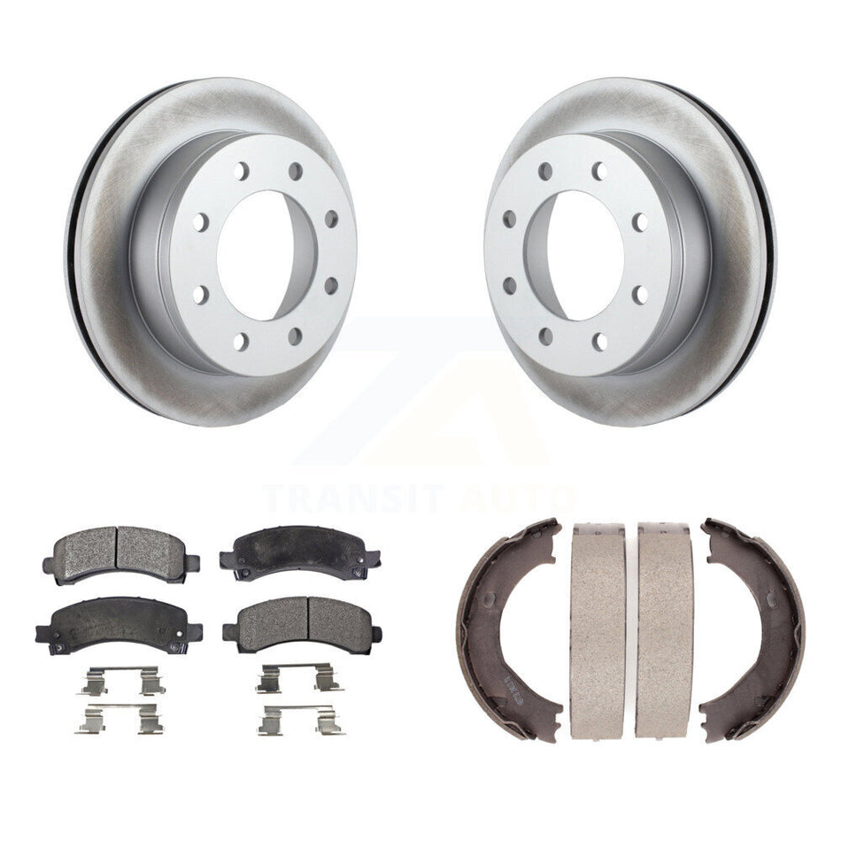 Rear Disc Coated Rotors Ceramic Pads And Parking Shoes Kit For Chevrolet Express 2500 GMC KGT-103925