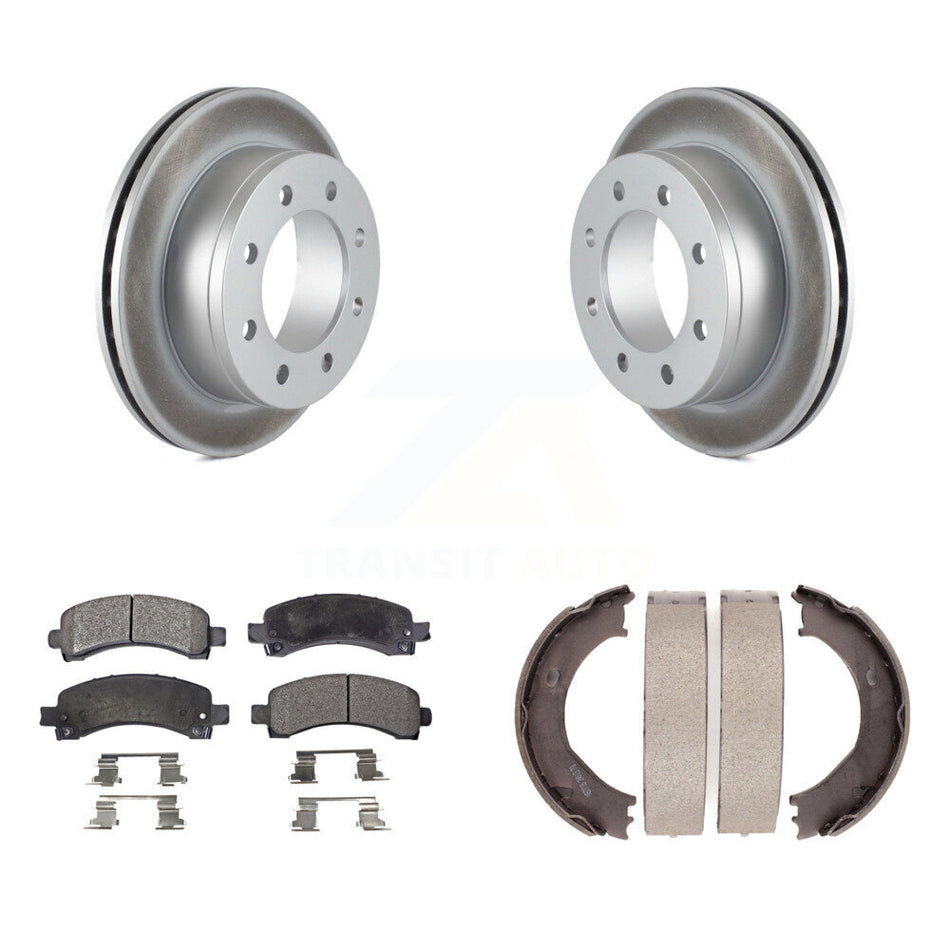 Rear Disc Coated Rotors Ceramic Pads And Parking Shoes Kit For Chevrolet GMC Express 3500 KGT-103926