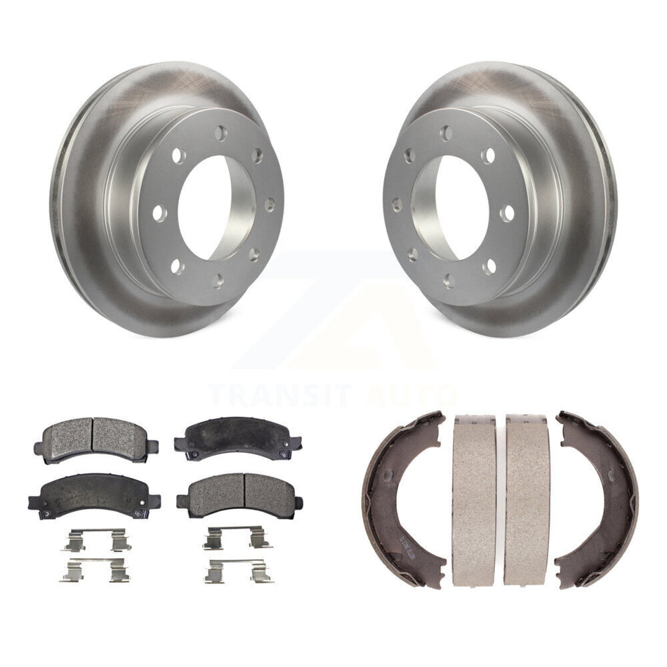 Rear Disc Coated Rotors Ceramic Pads And Parking Shoes Kit For Chevrolet Express 3500 GMC KGT-103927