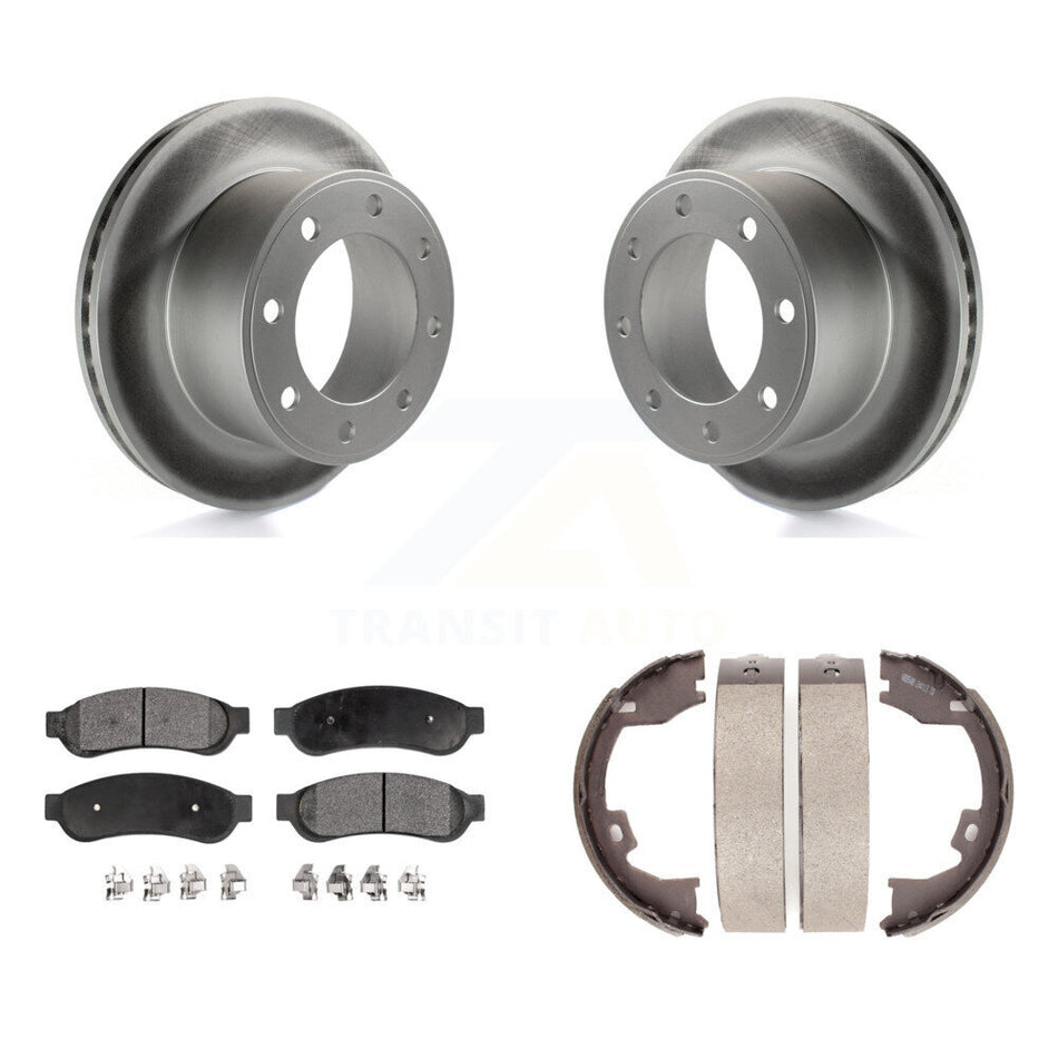 Rear Disc Coated Rotors Ceramic Pads & Parking Shoes Kit For Ford F-250 Super Duty F-350 KGT-103948