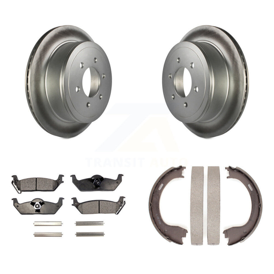 Rear Disc Coated Rotors Ceramic Pads & Parking Shoes Kit For Ford F-150 With 6 Lug Wheels KGT-103968