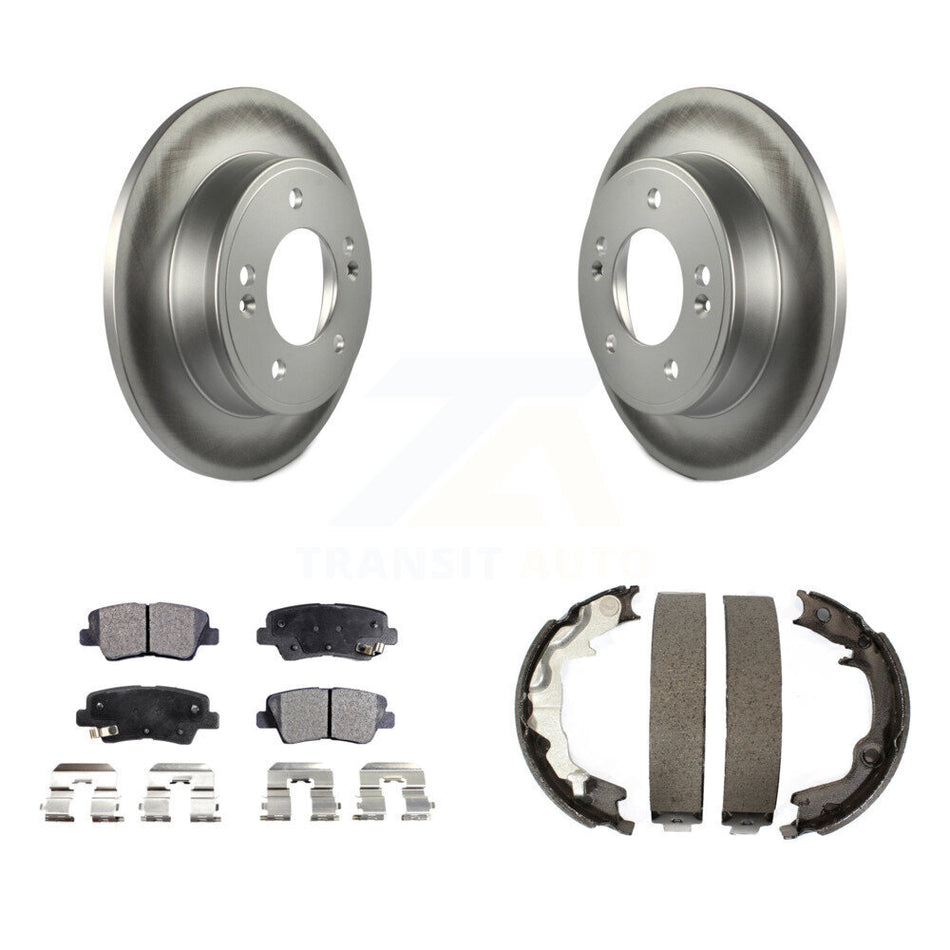 Rear Disc Coated Rotors Ceramic Pads And Parking Brake Shoes Kit For 2014 Kia Forte Koup KGT-103970