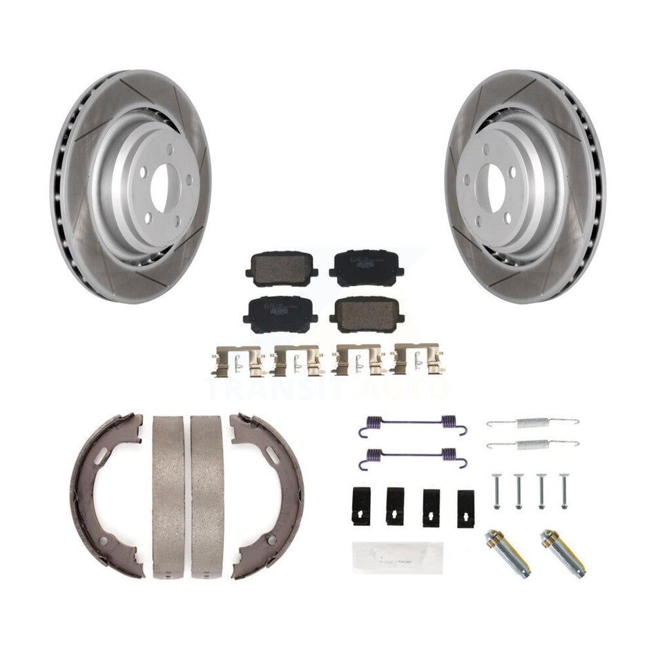 Rear Disc Coated Rotors Ceramic Pads Parking Brake Shoes & Hardware Kit For Dodge Charger KGT-103976