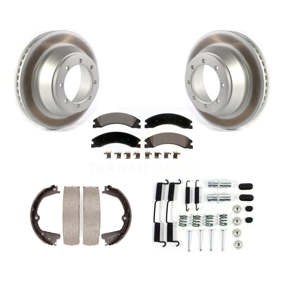 Rear Disc Coated Rotors Ceramic Pads Parking Shoes Hardware Kit For Ford E-450 Super Duty KGT-103990