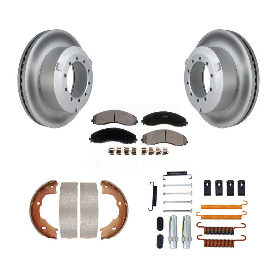 Rear Disc Coated Rotors Ceramic Pads Parking Shoes Hardware Kit For Ford F-450 Super Duty KGT-103992