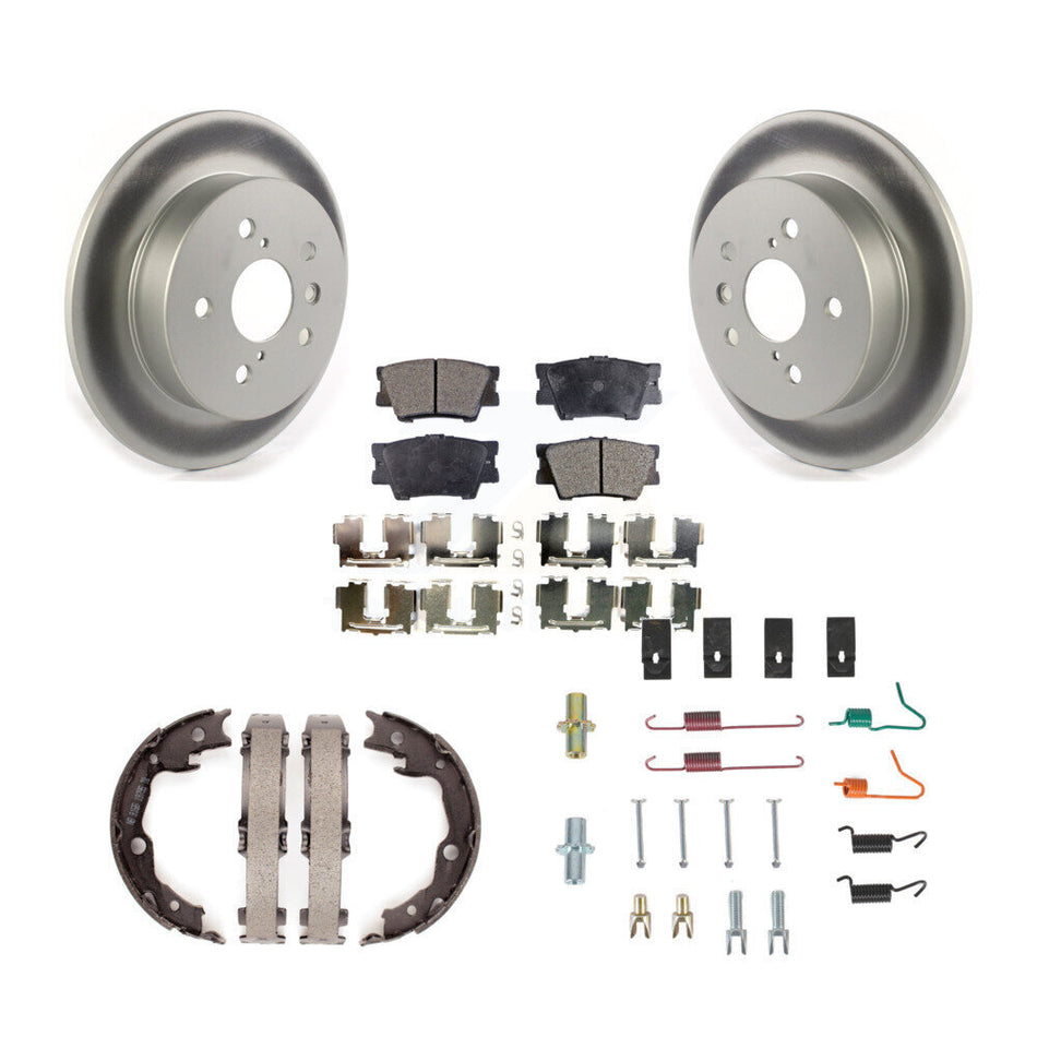 Rear Disc Coated Rotors Ceramic Pads Parking Brake Shoes & Hardware Kit For Toyota Camry KGT-103993