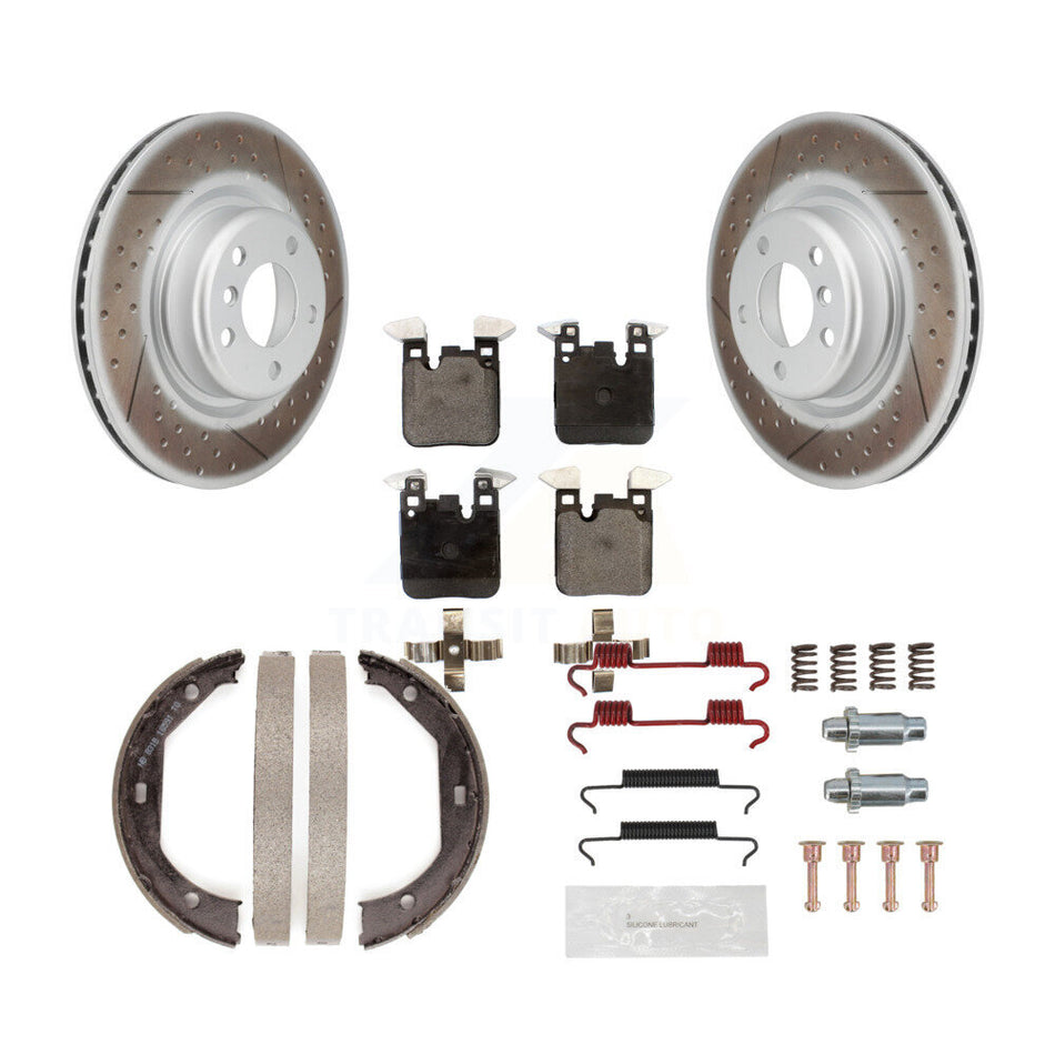 Rear Disc Coated Rotors Ceramic Pads Parking Shoes Hardware Kit For BMW 320i xDrive 328i KGT-104001