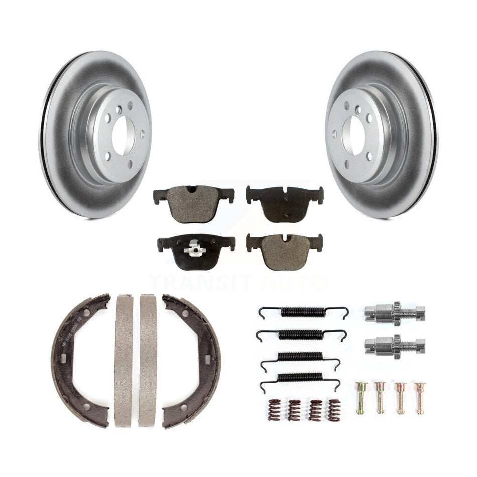 Rear Disc Coated Rotors Ceramic Pads Parking Shoes Hardware Kit For BMW 330i xDrive 328i KGT-104015
