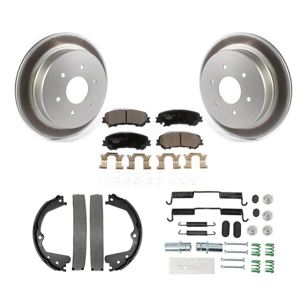 Rear Disc Coated Rotors Ceramic Pads Parking Shoes & Hardware Kit For 17-23 Nissan TITAN KGT-104038