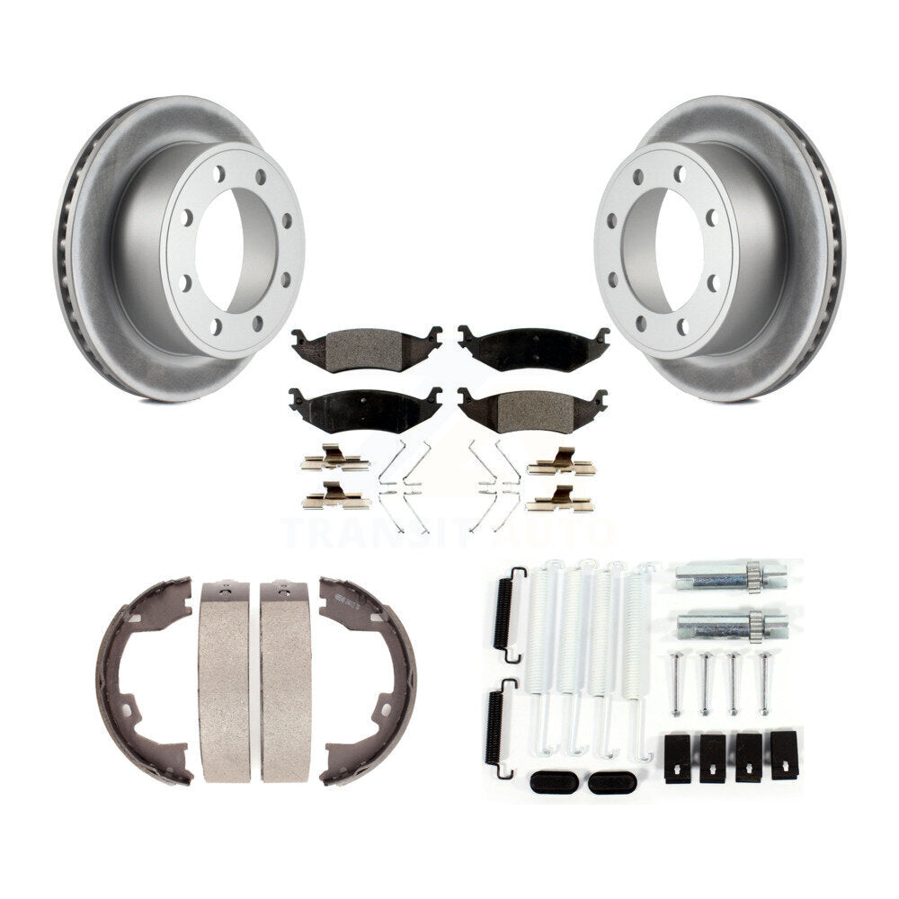 Rear Disc Coated Rotors Ceramic Pads Parking Brake Shoes And Hardware Kit For Ford E-150 KGT-104047
