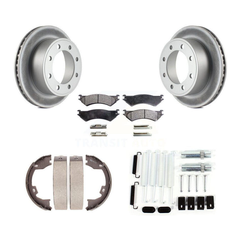 Rear Disc Coated Rotors Ceramic Pads Parking Brake Shoes And Hardware Kit For Ford E-150 KGT-104048