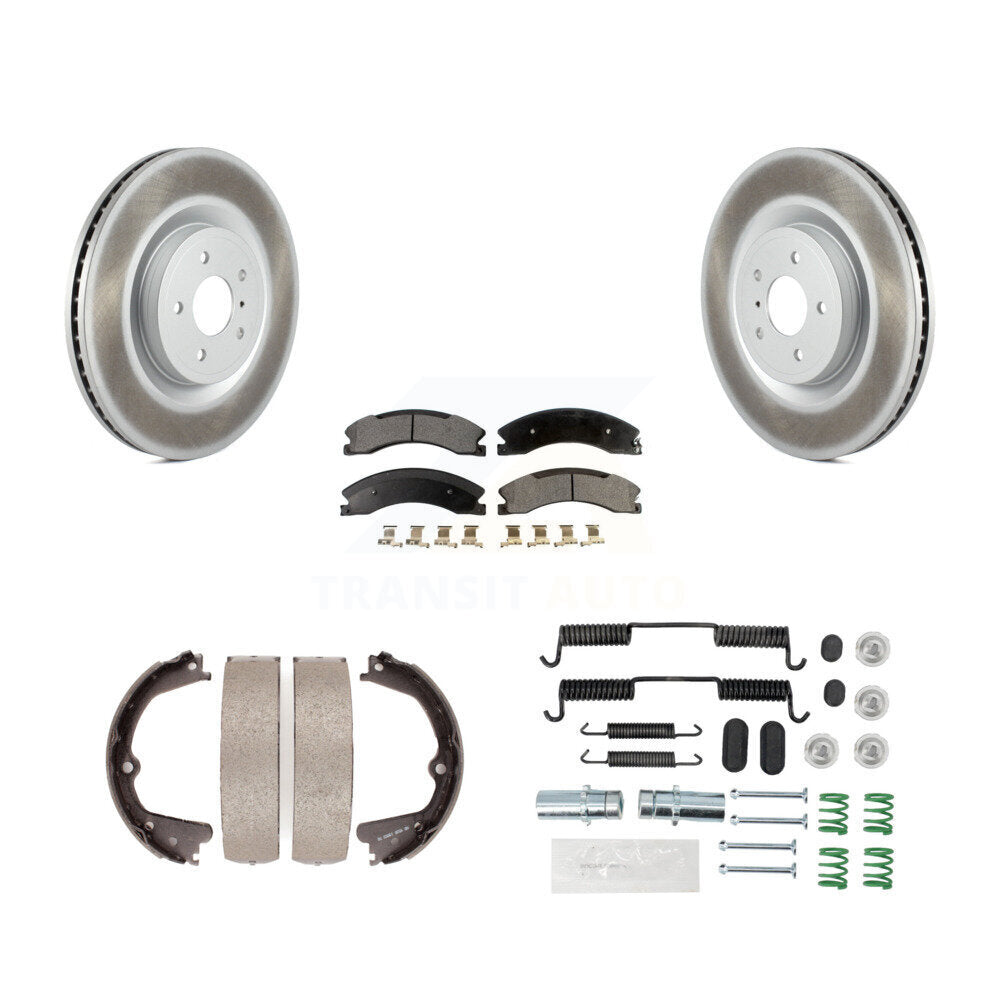 Rear Disc Coated Rotors Ceramic Pads Parking Shoes Hardware Kit For Nissan NV2500 NV3500 KGT-104049