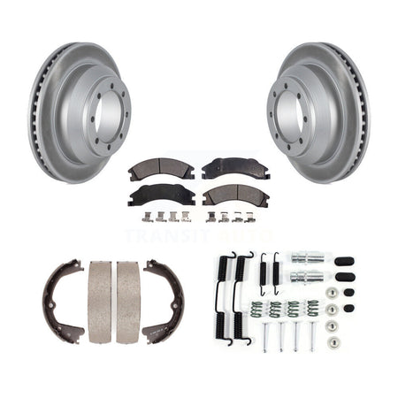 Rear Disc Coated Rotors Ceramic Pads Parking Shoes Hardware Kit For Ford E-350 Super Duty KGT-104057