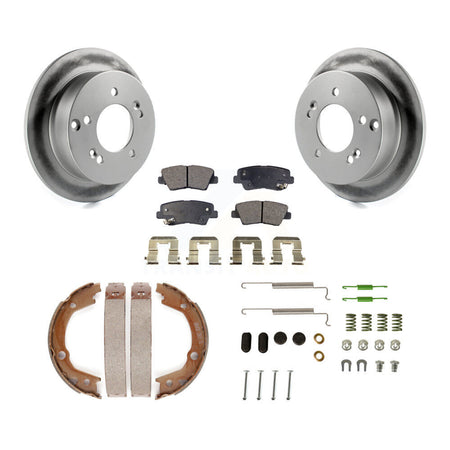 Rear Disc Coated Rotors Ceramic Pads Parking Shoes & Hardware Kit For Hyundai Sonata 2.4L KGT-104063