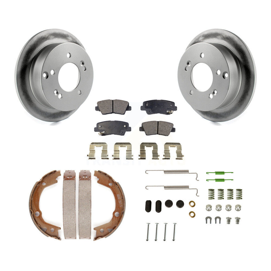 Rear Disc Coated Rotors Ceramic Pads Parking Shoes & Hardware Kit For Hyundai Sonata 2.4L KGT-104063