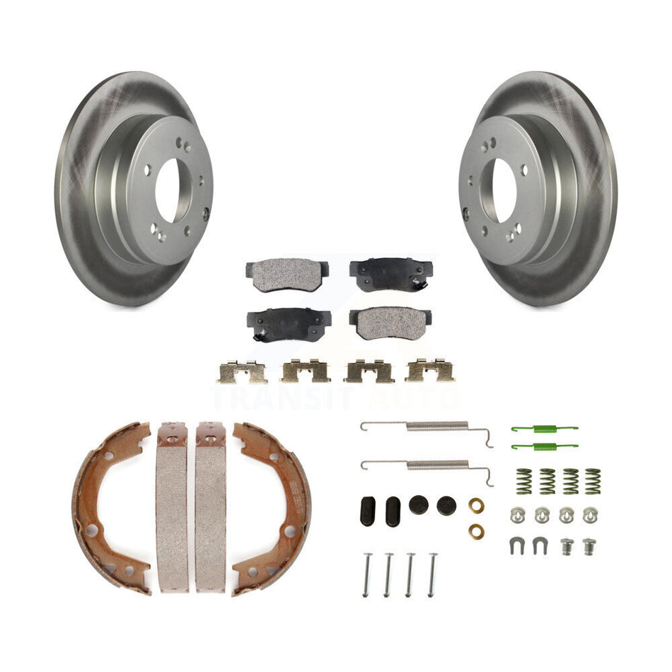 Rear Disc Coated Rotors Ceramic Pads Parking Shoes & Hardware Kit For Hyundai Sonata 3.3L KGT-104065