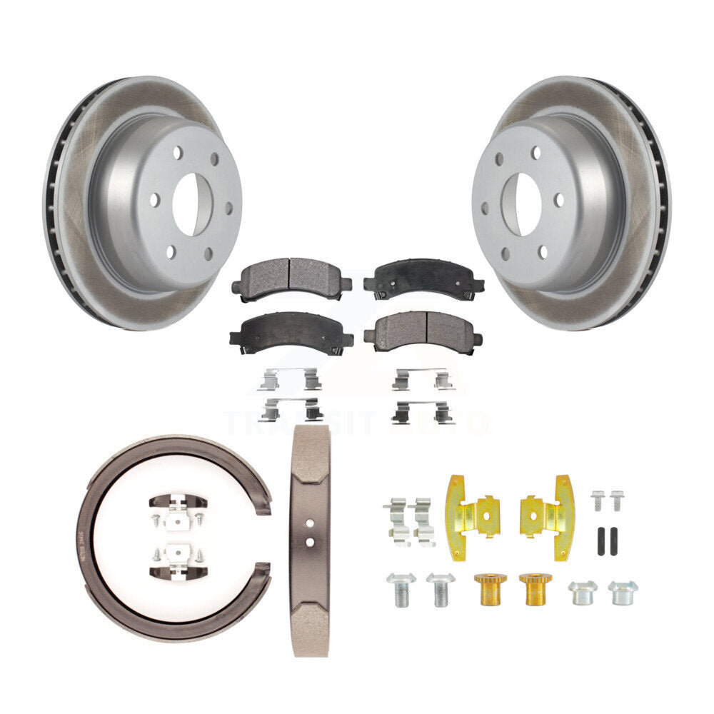 Rear Disc Coated Rotors Ceramic Pads Parking Shoes Hardware Kit For Chevrolet GMC Express KGT-104071