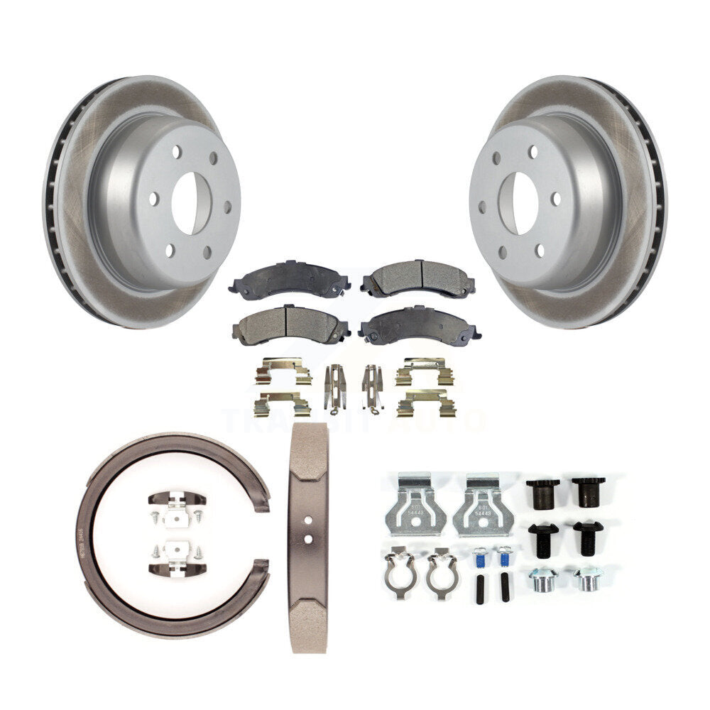 Rear Disc Coated Rotors Ceramic Pads Parking Shoes Hardware Kit For GMC Yukon XL 1500 4WD KGT-104074