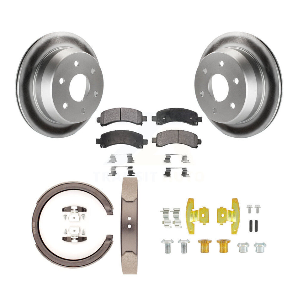 Rear Disc Coated Rotors Ceramic Pads Parking Shoes & Hardware Kit For Chevrolet Avalanche KGT-104075