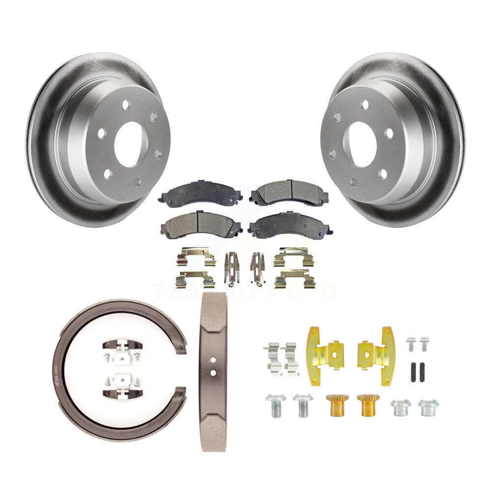 Rear Disc Coated Rotors Ceramic Pads Parking Brake Shoes And Hardware Kit For KGT-104076