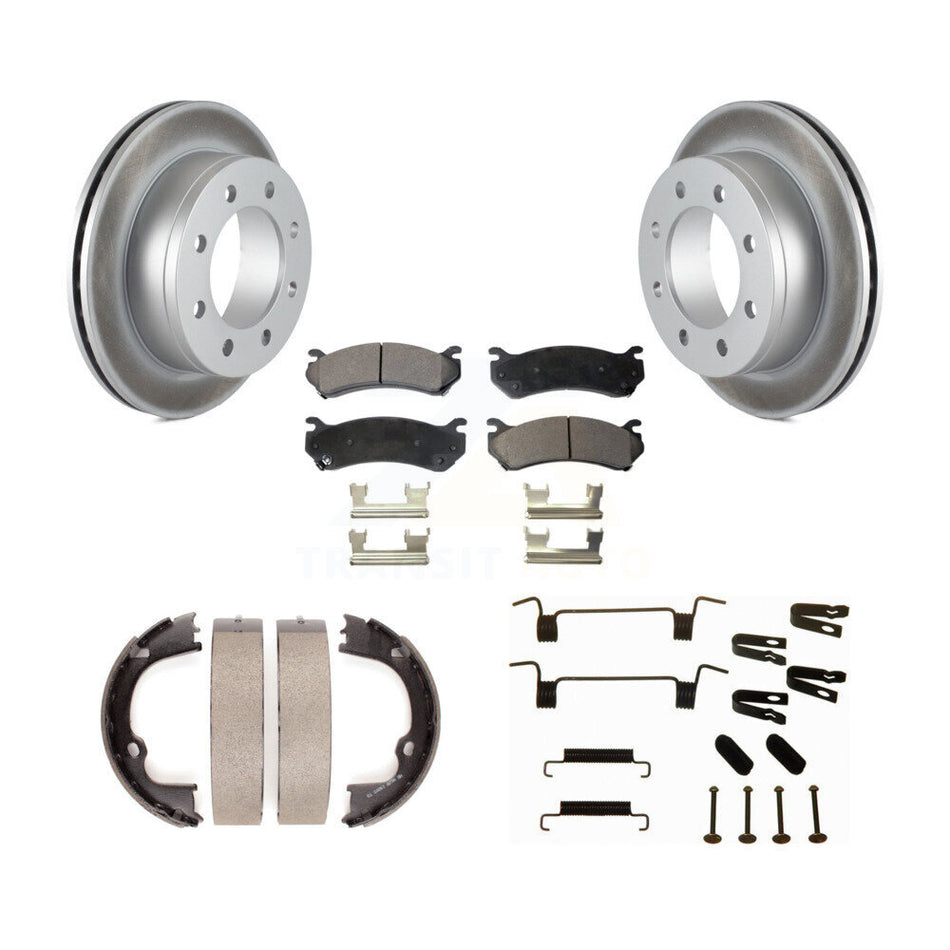 Rear Disc Coated Rotors Ceramic Pads Parking Shoes Hardware Kit For Chevrolet GMC 2500 HD KGT-104081