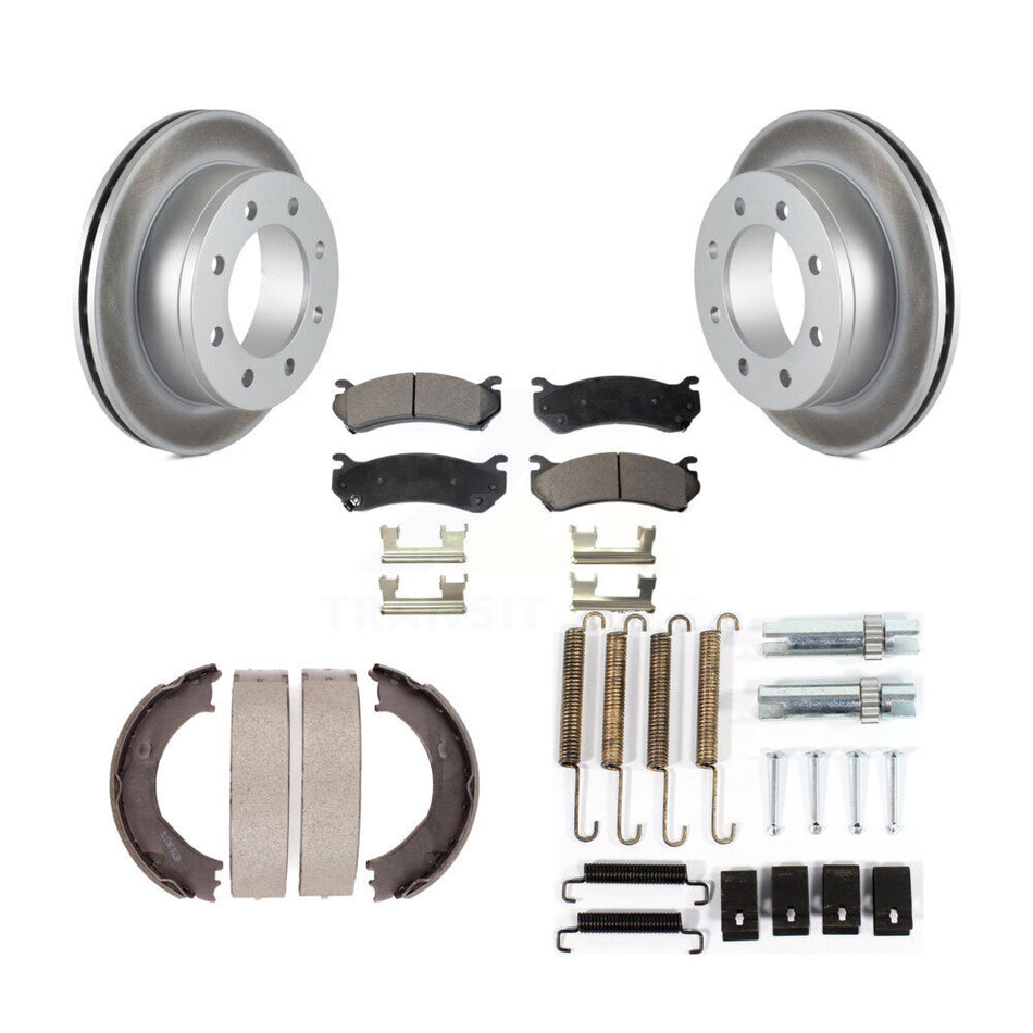 Rear Disc Coated Rotors Ceramic Pads Parking Brake Shoes Hardware Kit For GMC Sierra 3500 KGT-104086
