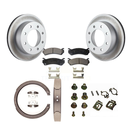Rear Disc Coated Rotors Ceramic Pads Parking Shoes & Hardware Kit For GMC Sierra 1500 HD KGT-104090