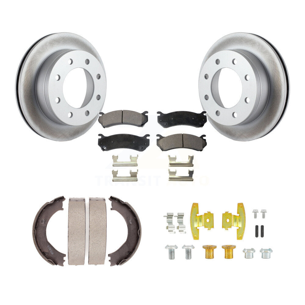 Rear Disc Coated Rotors Ceramic Pads Parking Shoes Hardware Kit For Chevrolet GMC 1500 HD KGT-104092